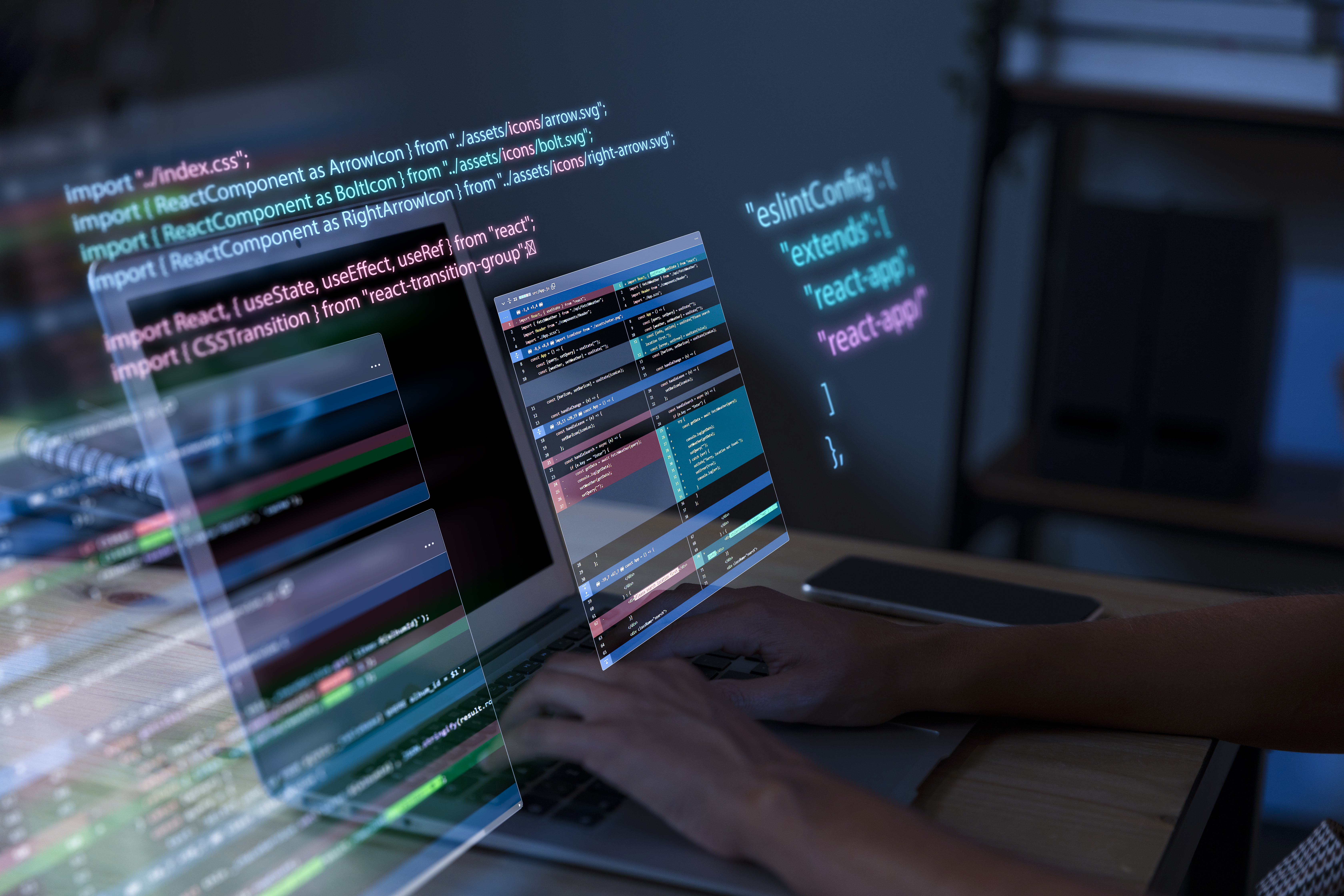 Laptop screen, web development, software development